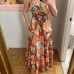 ALEXIS for Target mixed floral sleeveless tiered ruffle dress - pink M